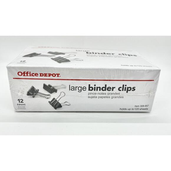 Office Depot Lrg Binder Clips NEW Box of 12 Office Supplies Ea Holds 120 Sheets - Picture 3 of 3